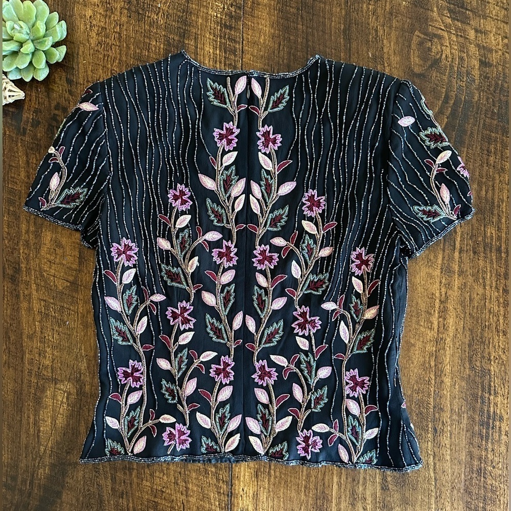 Adrianna Papelle | Vintage 100% Silk Beaded Blouse, Size 6 View 2